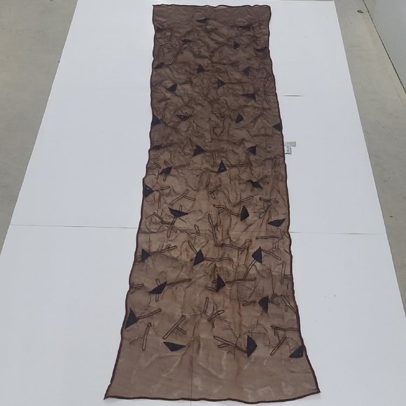 Scarf Adorned W Silk Appliques Embroidery Sequins Copper Chiffon - Picture 2 of 11